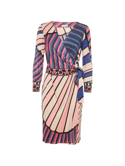 Pre-owned Pucci Stripe-print Wrap Midi Dress In Pink