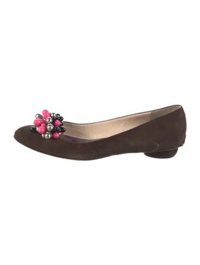 Pre-owned Pucci Suede Beaded Accents Ballet Flats In Brown