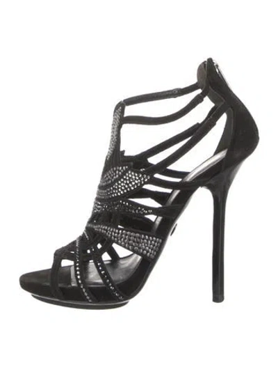 Pre-owned Pucci Suede Crystal Embellishments Sandals In Black