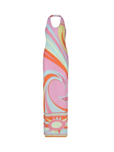 Pucci Cigni-print Maxi Dress In Rosa
