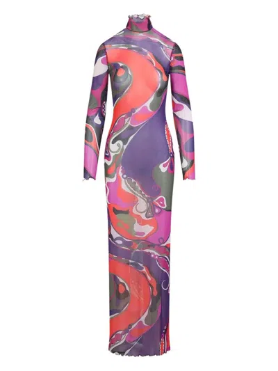 PUCCI SWIRL-PRINT TURTLENECK DRESS