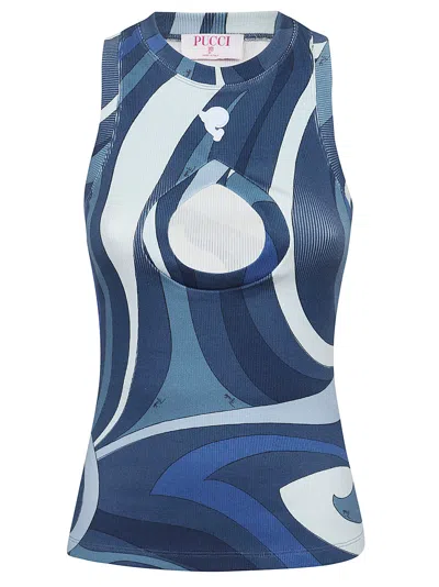 Pucci Marmo-print Tank Top In Blue