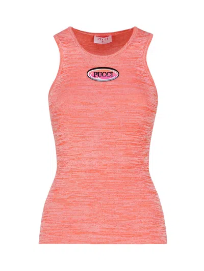 Pucci Tank Top With Logo In Orange