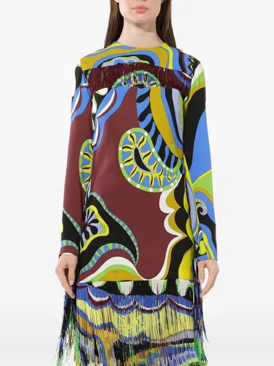 Pucci Tassel-detail Abstract-print Dress In Multi