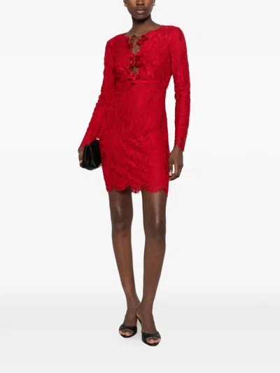 Pucci Tassel-embellished Lace Mini Dress In Red