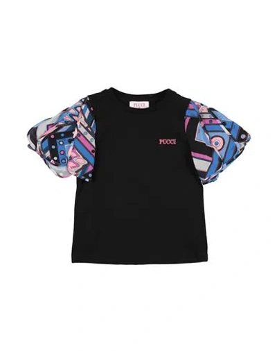 Pucci Babies'  Toddler Girl T-shirt Black Size 6 Cotton, Viscose, Elastane, Polyester