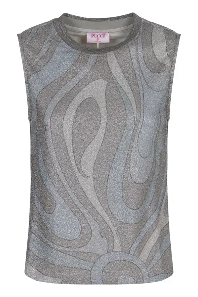 Pucci Top In Jersey Lamé In Gray