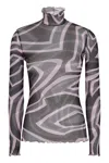 Pucci Semi Sheer Printed Long-sleeved High-neck Top In Black
