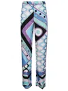 Pucci Printed Silk Pants With Roll-up Cuffs In Celeste Bianco