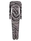 Pucci Maxi Dress With Abstract Pattern And Long Sleeves In Multi