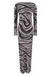 Pucci Maxi Dress With Abstract Pattern And Long Sleeves In Multi