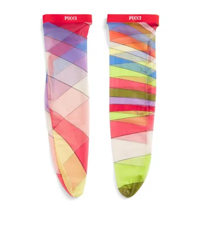 Pucci Tulle Iride Print Socks In Multi