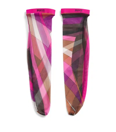 Pucci Tulle Iride Print Socks In Pink