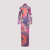 Pucci Sheer Long Sleeve Dress With Ruffled Collar In Multi