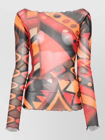 Pucci Tulle Maxi Dress Geometric Pattern Sheer In Multi