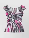 Pucci Tulle Top With Flared Hem And Abstract Pattern
