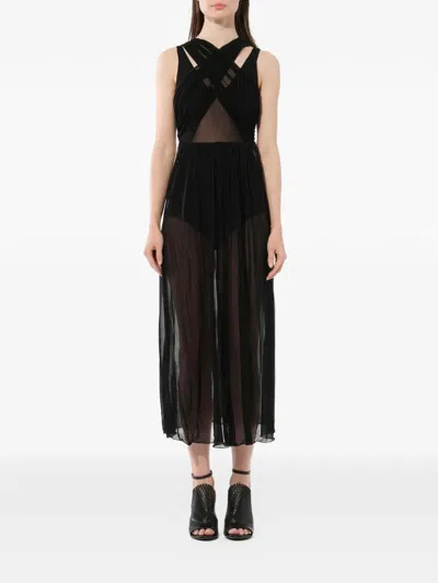 Pucci Twist-detail Sheer-panel Midi Dress In Black