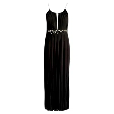 Pre-owned Pucci Unworn Emilio  Black Embelllished Silk Pleated Evening Maxi Dress Gown 40