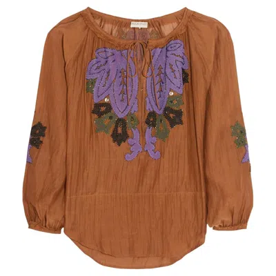 Pre-owned Pucci Unworn Emilio  By Peter Dundas Embroidered Kaftan Tunic Top Blouse In Brown
