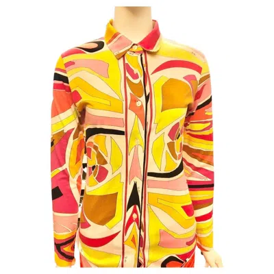 Pre-owned Pucci Unworn Emilio  Cotton Multi-coloured Retro Printed Collar Shirt In Orange
