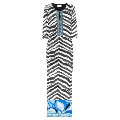 Pre-owned Pucci Unworn Emilio  Embroidered Signature Print Embroidered Maxi Dress Gown 42 In Black