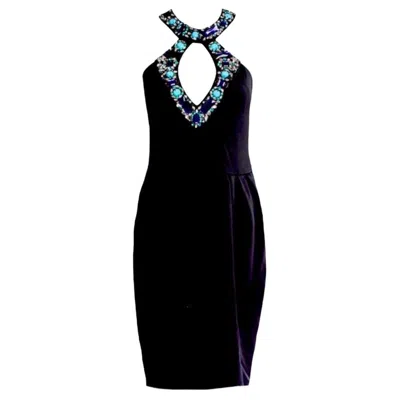 Pre-owned Pucci Unworn Emilio  "palm Royale" Bejeweled Keyhole Cocktail Dress 40 In Black