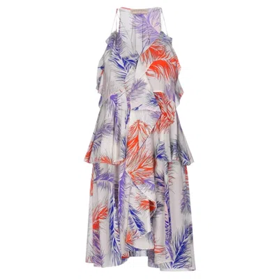 Pre-owned Pucci Unworn Emilio  Signature Print Crepe De Chine Feathers Print Silk Dress 38 In Gray