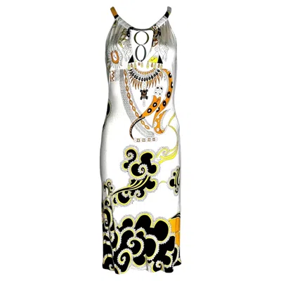 Pre-owned Pucci Unworn Emilio  Signature Print Cut Out Neck Dress 40 In Sand