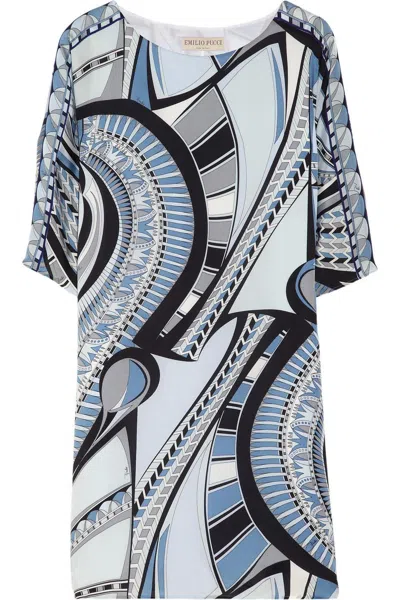 Pre-owned Pucci Unworn Emilio  Signature Print Silk Kaftan Tunic Dress 42 In Gray