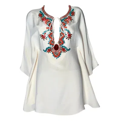 Pre-owned Pucci Unworn Emilio  Silk Cady Embroidered Kaftan Tunic Top Mini Dress In Gray