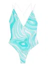 Pucci V-neck Swimsuit In Blue
