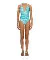 Pucci V-neck Swimsuit In Blue