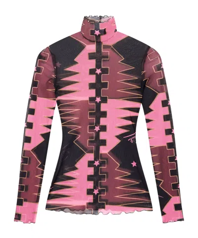 Pucci Valdimontone Print High-neck Tulle Top In Multi
