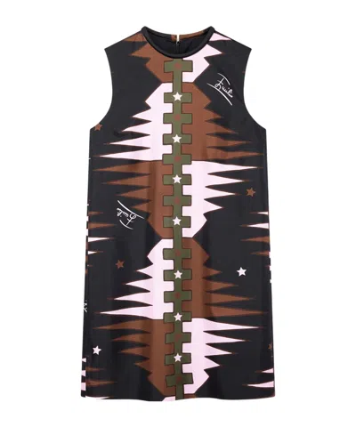 Pucci Valdimontone Print Silk Dress In Brown
