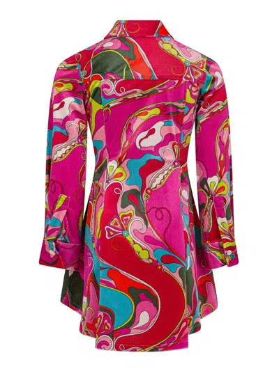 Pucci Kids' Velvet Dress With Print In Fuchsia