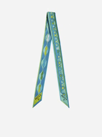 Pucci Very Vivara Print Silk Bandeau In Turquoise,lime