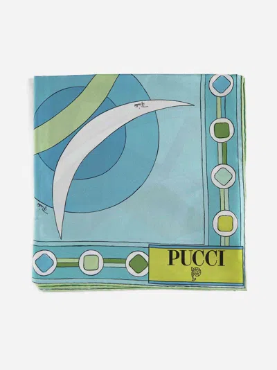 Pucci Very Vivara Print Silk Scarf In Turquoise,lime