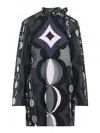 Pucci Geometric Pattern Long Sleeve High Neck Dress In Black