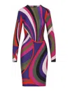 Pucci Fitted Long Sleeve Midi Dress Style In Multi