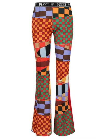Pucci Giardino Jersey Flared Pants In Arancio Verde