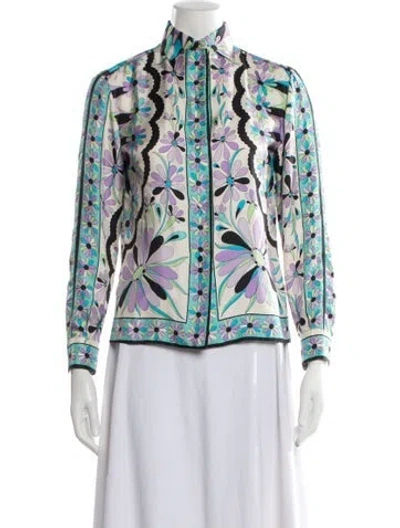 Pre-owned Pucci Vintage 1960's Button-up Top In Blue/neutrals