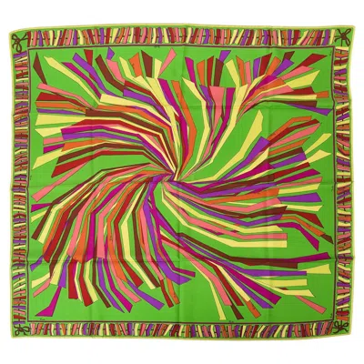Pre-owned Pucci Vintage 1970's Emilio  Graphic Silk Square Scarf In Chartreuse, Purple, Red
