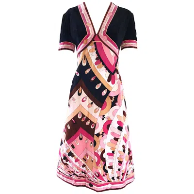 Pre-owned Pucci Vintage Emilio  1960s Signature Kaleidoscope Print 60s Velvet A Line Dress In Pink