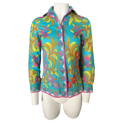 Pre-owned Pucci Vintage Emilio  Multicolored Button Down Shirt Blouse, Size 8 In Brown