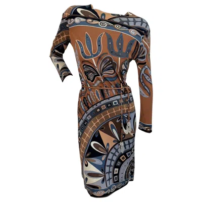 Pre-owned Pucci Vintage Emilio  Psychedelic Print Long-sleeve Dress With Beaded Tassel Belt In Black
