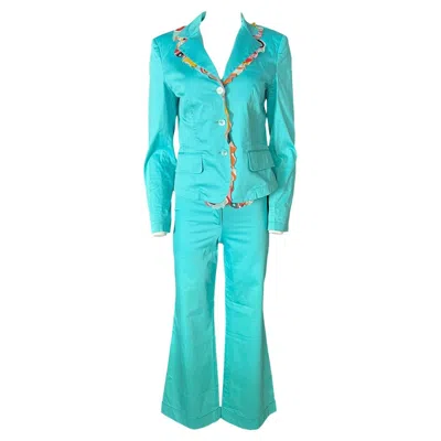 Pre-owned Pucci Vintage Emilio  Turquoise Blazer And Pants Suit In Blue