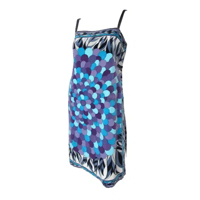 Pre-owned Pucci Vintage Emilio  Velvet Dress W/floral Print & Dramatic Side Slit In Blue
