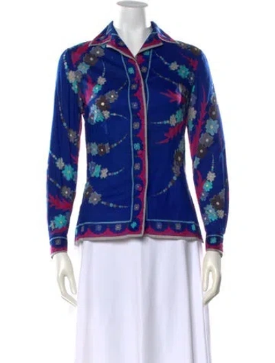Pre-owned Pucci Vintage Floral Print Button-up Top In Blue