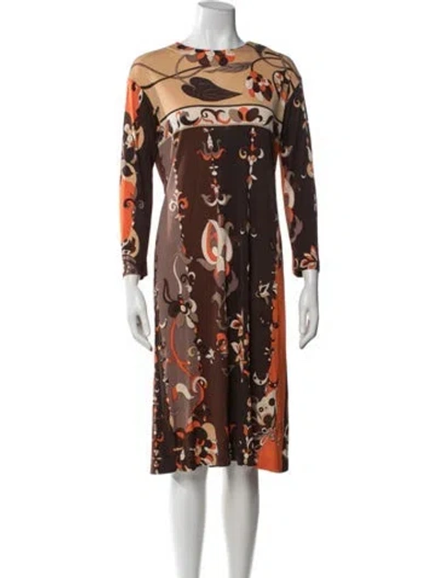 Pre-owned Pucci Vintage Midi Length Dress In Brown/orange