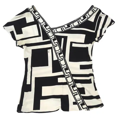 Pre-owned Pucci Vintage  Geometric Black And Off White Silk Graphic Top
